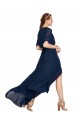 Bleu marine foncé Trapèze Col V Mousseline Longue Robes demoiselle d'honneur Pas Chère