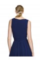 Bleu marine foncé Trapèze Col V Mousseline Longue Robes demoiselle d'honneur Pas Chère