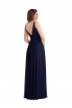 Bleu marine foncé Trapèze Col V Mousseline Longue Robes demoiselle d'honneur Pas Chère