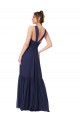 Bleu marine foncé Trapèze Col V Mousseline Longue Robes demoiselle d'honneur Pas Chère