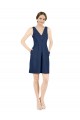 Bleu marine foncé Trapèze Col V Satiné Courte Robes demoiselle d'honneur / Robes de cocktail Pas Chère