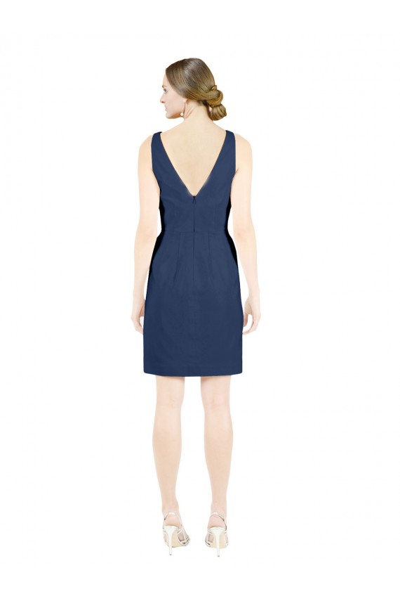 Bleu marine foncé Trapèze Col V Satiné Courte Robes demoiselle d'honneur / Robes de cocktail Pas Chère