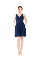 Bleu marine foncé Trapèze Col V Satiné Courte Robes demoiselle d'honneur / Robes de cocktail Pas Chère
