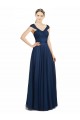 Bleu marine foncé Trapèze Col V Tulle Longue Robes demoiselle d'honneur Pas Chère
