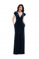 Bleu marine foncé Trapèze Col V Velours Stretch Longue Formelles Robes demoiselle d'honneur / Robes de soirée / Robes de bal Pas Chère