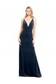 Bleu marine foncé Trapèze Col V Velours Stretch Longue Robes demoiselle d'honneur / Robes de bal Pas Chère