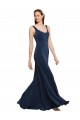 Bleu marine foncé Trapèze Col rond Crêpe Stretch Longue Formelles Robes demoiselle d'honneur / Robes de soirée / Robes de bal Pas Chère