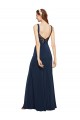 Bleu marine foncé Trapèze Col rond Crêpe Stretch Longue Formelles Robes demoiselle d'honneur / Robes de soirée / Robes de bal Pas Chère