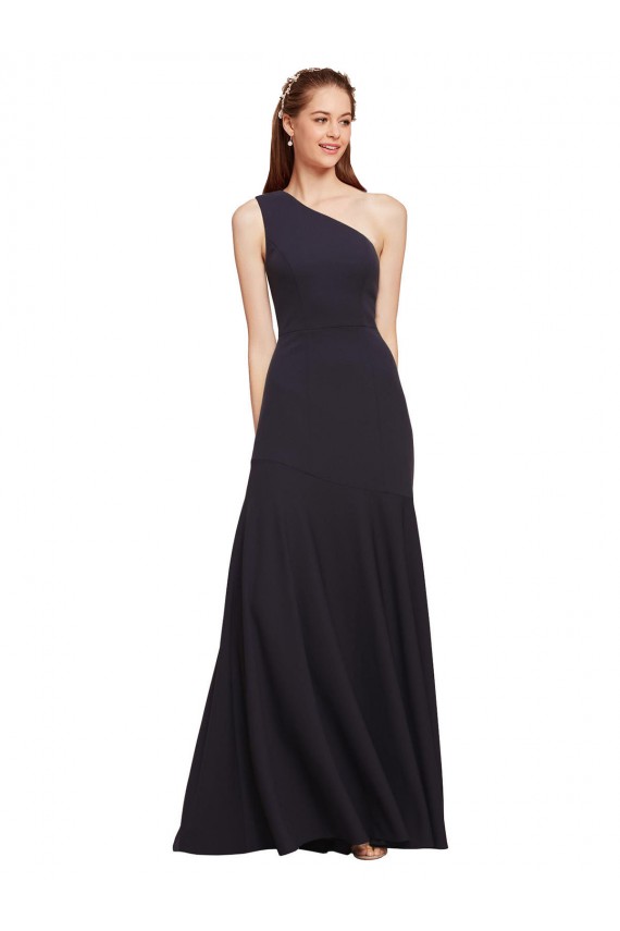 Bleu marine foncé Trapèze Crêpe Stretch Longue Formelles Robes demoiselle d'honneur / Robes de soirée / Robes de bal Pas Chère