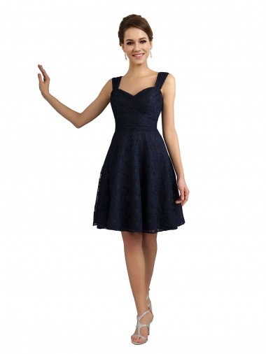 Bleu marine foncé Trapèze Dentelle Courte Robes demoiselle d'honneur / Robes de cocktail Pas Chre