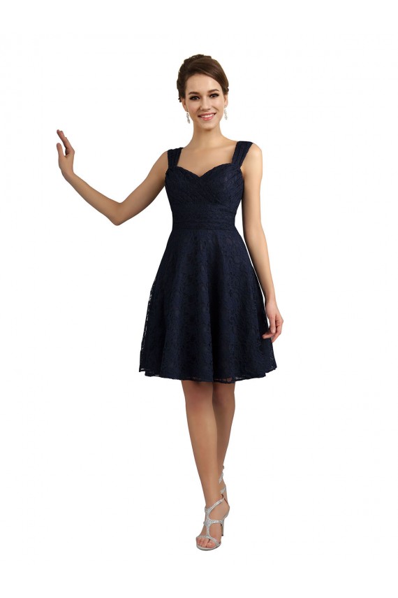 Bleu marine foncé Trapèze Dentelle Courte Robes demoiselle d'honneur / Robes de cocktail Pas Chère