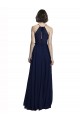 Bleu marine foncé Trapèze Licou Col Haut Mousseline Longue Robes demoiselle d'honneur Pas Chère