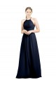 Bleu marine foncé Trapèze Licou Col Haut Mousseline Longue Robes demoiselle d'honneur Pas Chère