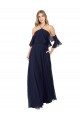 Bleu marine foncé Trapèze Licou Col Haut Mousseline Longue Robes demoiselle d'honneur Pas Chère