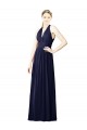 Bleu marine foncé Trapèze Licou Col V Mousseline Longue Robes demoiselle d'honneur Pas Chère