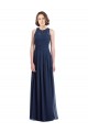 Bleu marine foncé Trapèze Licou Mousseline Longue Robes demoiselle d'honneur Pas Chère