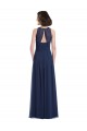 Bleu marine foncé Trapèze Licou Mousseline Longue Robes demoiselle d'honneur Pas Chère