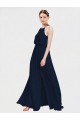 Bleu marine foncé Trapèze Licou Mousseline Longue Robes demoiselle d'honneur Pas Chère