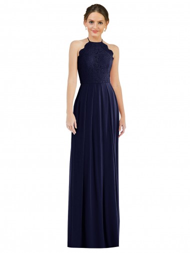 Bleu marine foncé Trapèze Licou Mousseline Longue Robes demoiselle d'honneur Pas Chre