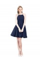 Bleu marine foncé Trapèze Licou Satiné Courte Robes demoiselle d'honneur / Robes de cocktail Pas Chère