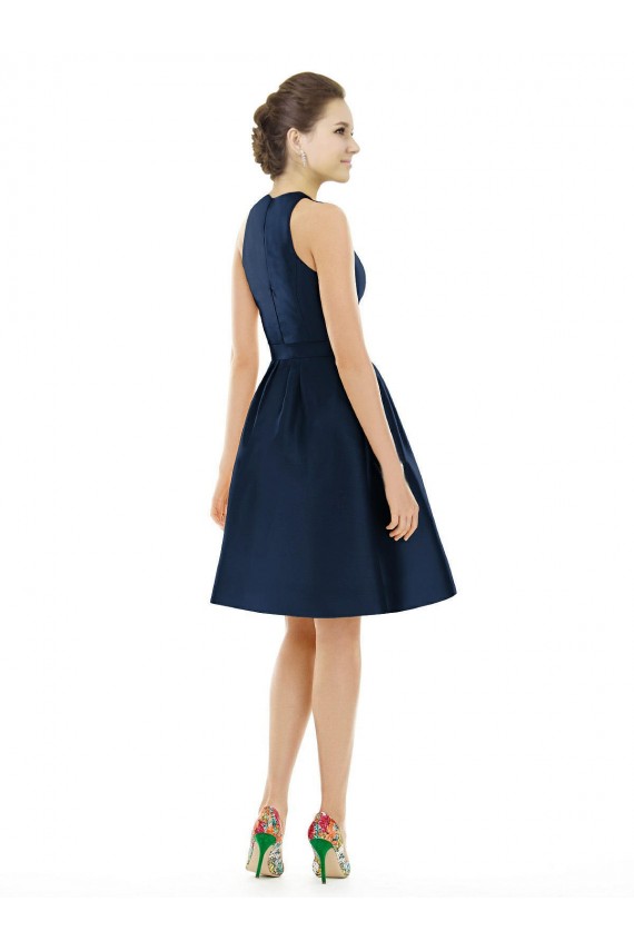 Bleu marine foncé Trapèze Licou Satiné Courte Robes demoiselle d'honneur / Robes de cocktail Pas Chère