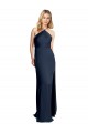 Bleu marine foncé Trapèze Licou Satiné Stretch Longue Formelles Robes demoiselle d'honneur / Robes de soirée / Robes de bal Pas Chère