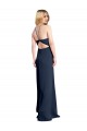 Bleu marine foncé Trapèze Licou Satiné Stretch Longue Formelles Robes demoiselle d'honneur / Robes de soirée / Robes de bal Pas Chère
