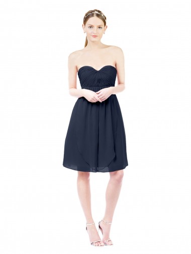 Bleu marine foncé Trapèze Mousseline Courte Robes demoiselle d'honneur / Robes de cocktail Pas Chre
