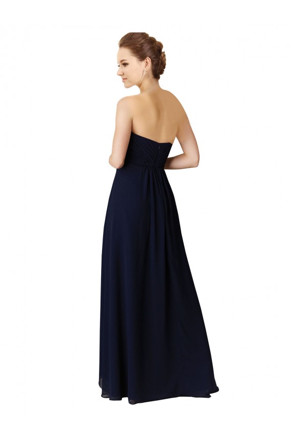 Bleu marine foncé Trapèze Mousseline Longue Asymétrique Robes demoiselle d'honneur Pas Chère