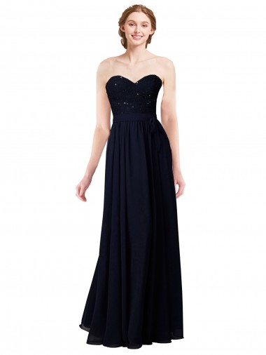 Bleu marine foncé Trapèze Mousseline Longue Robes demoiselle d'honneur Pas Chre