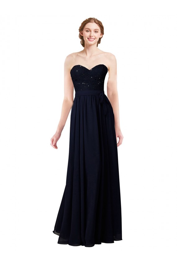 Bleu marine foncé Trapèze Mousseline Longue Robes demoiselle d'honneur Pas Chère