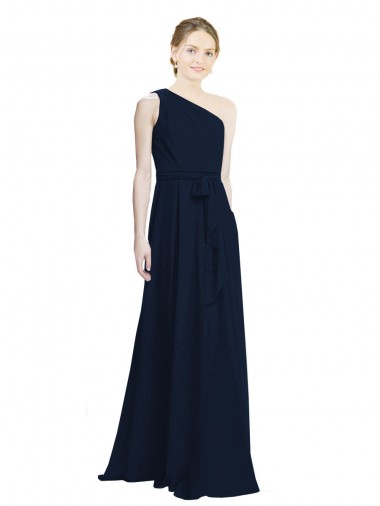 Bleu marine foncé Trapèze Mousseline Longue Robes demoiselle d'honneur Pas Chre