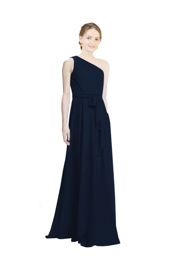 Bleu marine foncé Trapèze Mousseline Longue Robes demoiselle d'honneur Pas Chère