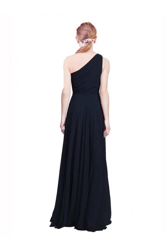 Bleu marine foncé Trapèze Mousseline Longue Robes demoiselle d'honneur Pas Chère