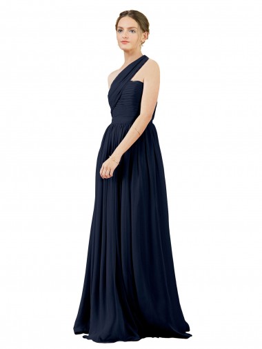Bleu marine foncé Trapèze Mousseline Longue Robes demoiselle d'honneur Pas Chre