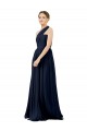 Bleu marine foncé Trapèze Mousseline Longue Robes demoiselle d'honneur Pas Chère