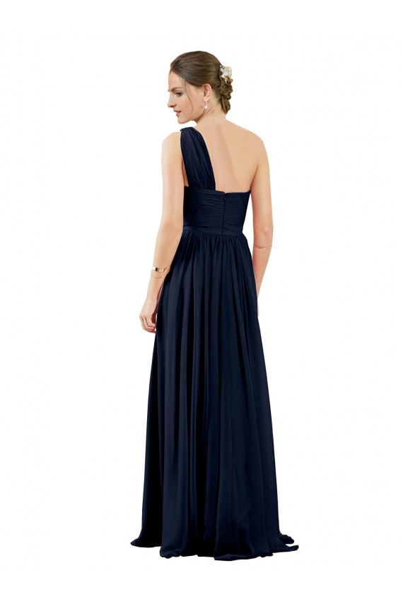 Bleu marine foncé Trapèze Mousseline Longue Robes demoiselle d'honneur Pas Chère