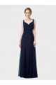 Bleu marine foncé Trapèze Mousseline Longue Robes demoiselle d'honneur Pas Chère