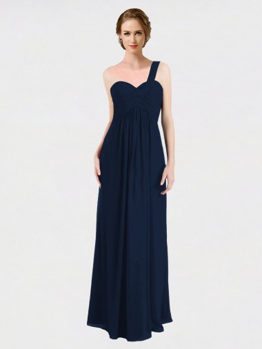 Bleu marine foncé Trapèze Mousseline Longue Robes demoiselle d'honneur Pas Chre