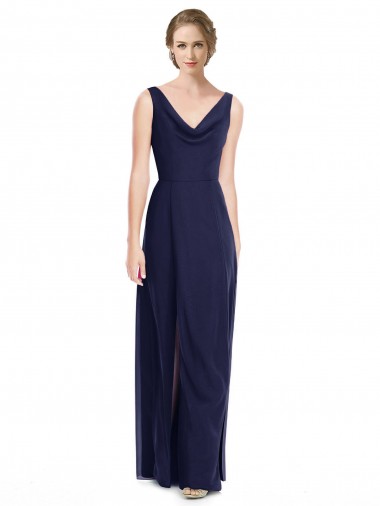 Bleu marine foncé Trapèze Mousseline Longue Robes demoiselle d'honneur Pas Chre