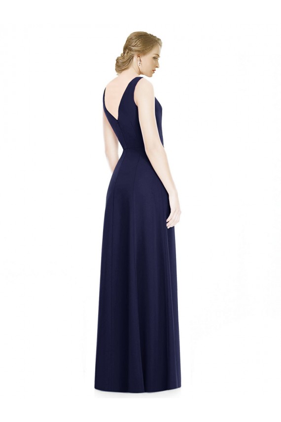 Bleu marine foncé Trapèze Mousseline Longue Robes demoiselle d'honneur Pas Chère