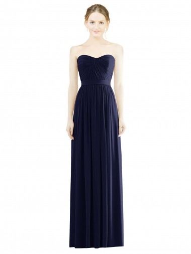 Bleu marine foncé Trapèze Sans bretelle Mousseline Longue Formelles Robes demoiselle d'honneur / Robes de soirée Pas Chre