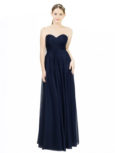 Bleu marine foncé Trapèze Sans bretelle Mousseline Longue Robes demoiselle d'honneur Pas Chre