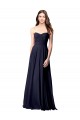 Bleu marine foncé Trapèze Sans bretelle Mousseline Longue Robes demoiselle d'honneur Pas Chère