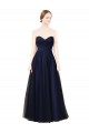 Bleu marine foncé Trapèze Sans bretelle Tulle Longue Robes demoiselle d'honneur Pas Chère