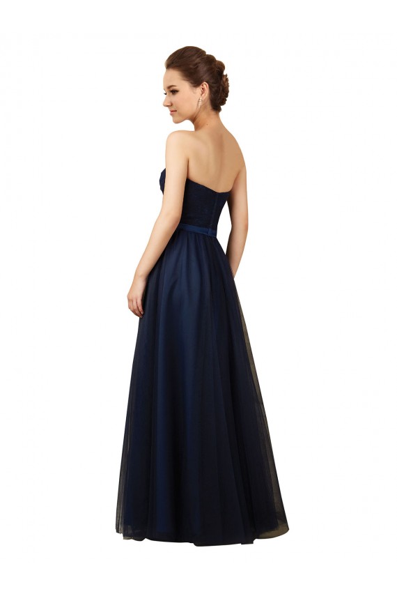 Bleu marine foncé Trapèze Sans bretelle Tulle Longue Robes demoiselle d'honneur Pas Chère