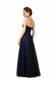 Bleu marine foncé Trapèze Sans bretelle Tulle Longue Robes demoiselle d'honneur Pas Chère