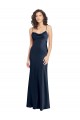 Bleu marine foncé Trapèze Satiné Stretch Longue Formelles Robes demoiselle d'honneur / Robes de soirée / Robes de bal Pas Chère