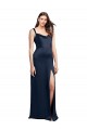 Bleu marine foncé Trapèze Satiné Stretch Longue Formelles Robes demoiselle d'honneur / Robes de soirée / Robes de bal Pas Chère