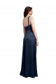 Bleu marine foncé Trapèze Satiné Stretch Longue Formelles Robes demoiselle d'honneur / Robes de soirée / Robes de bal Pas Chère